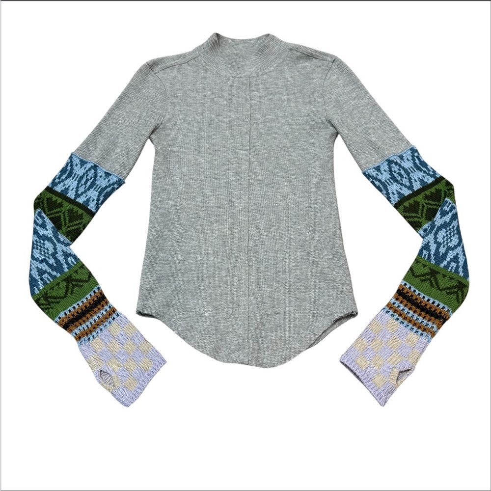 We The Free Gray Grey Crochet Arm Thermal Top Size XS